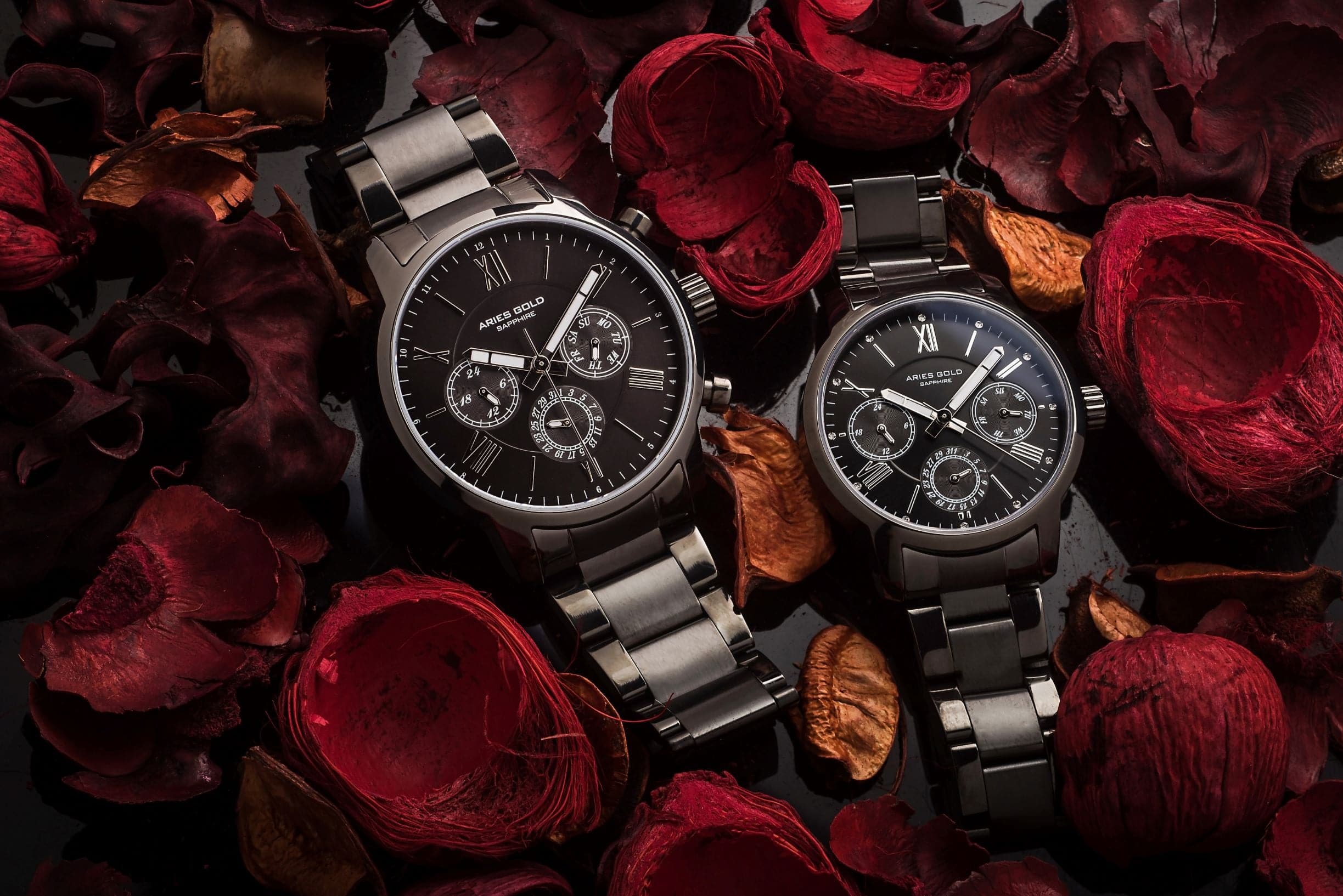 ARIES GOLD URBAN ETERNAL G 103 & B 103 Black Couple Watches - Luxury Matching Timepieces for Anniversary Gifts & Romantic Date Nights