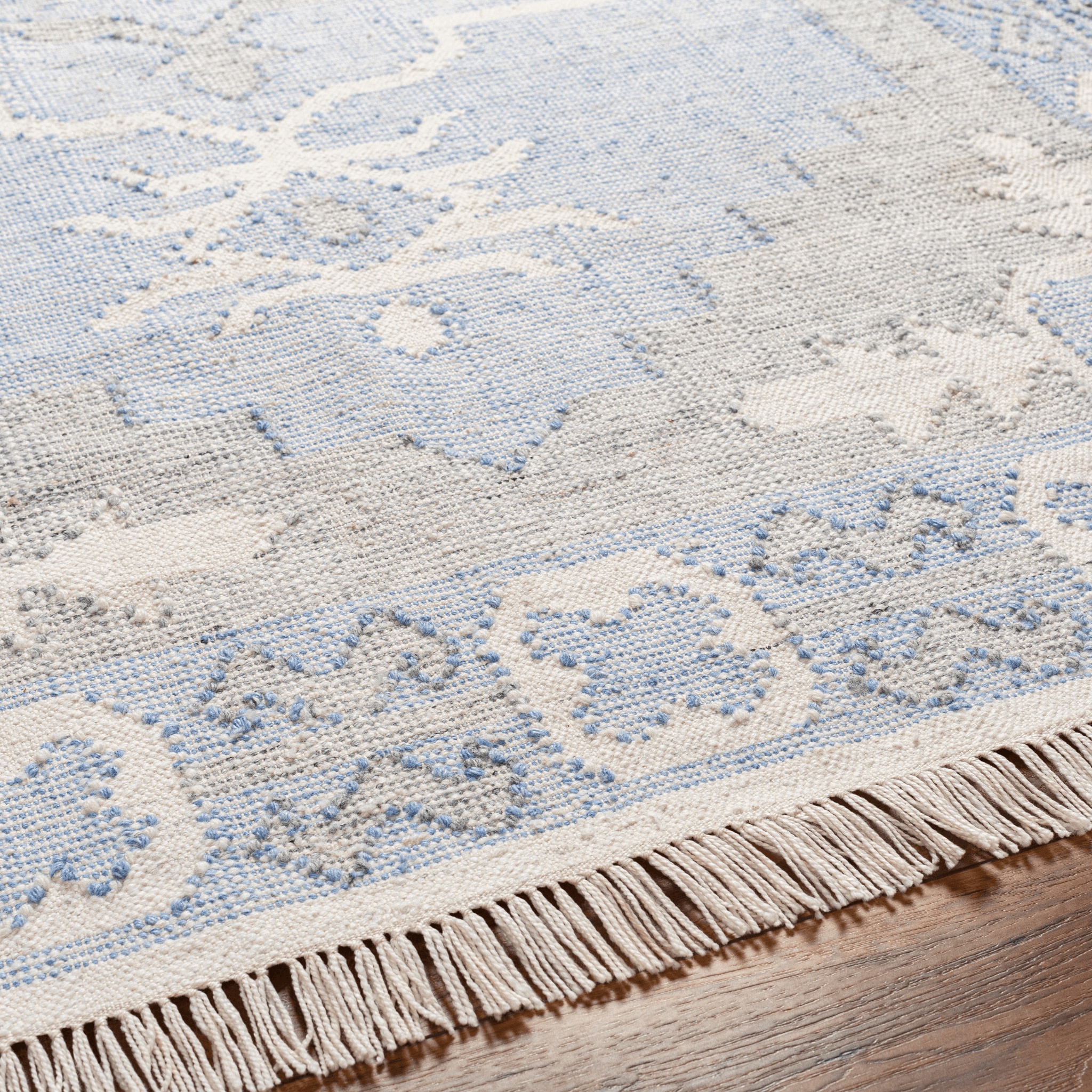 Eco-Friendly Blue & Cream Recycled PET Yarn Area Rug - Multiple Size Options for Living Room, Bedroom & Office Decor