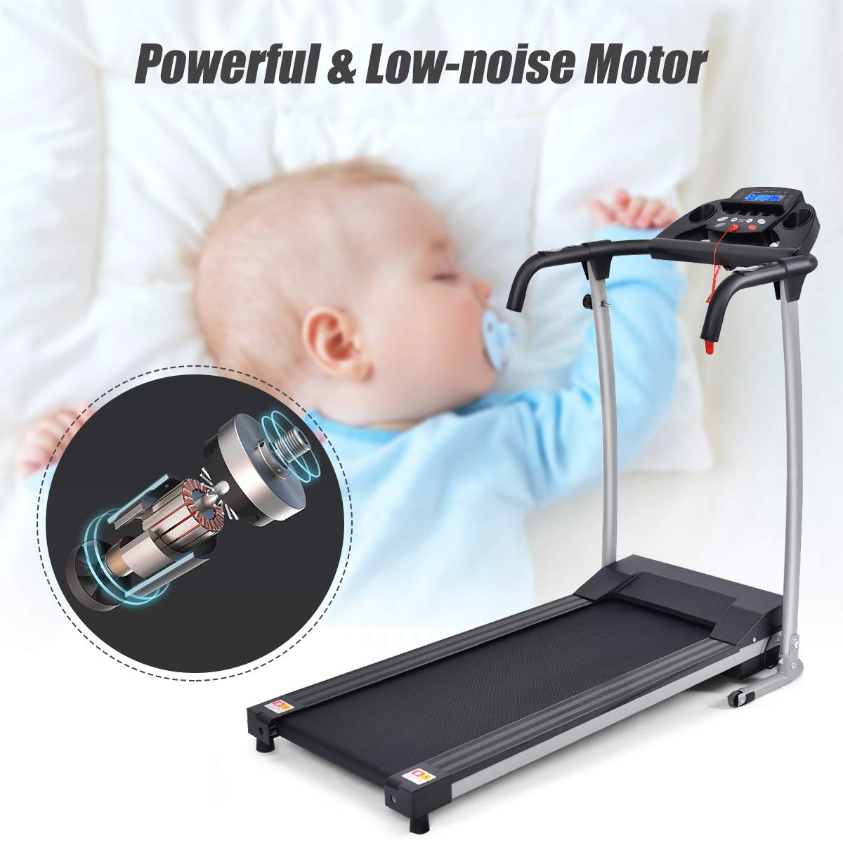 Goplus Folding Treadmill - Electric Running Machine with LED Display & Phone Holder, Portable Compact Superfit Treadmill for Home, Office & Small Spaces - Perfect for Home Gym, Apartment Workouts & Indoor Cardio Training