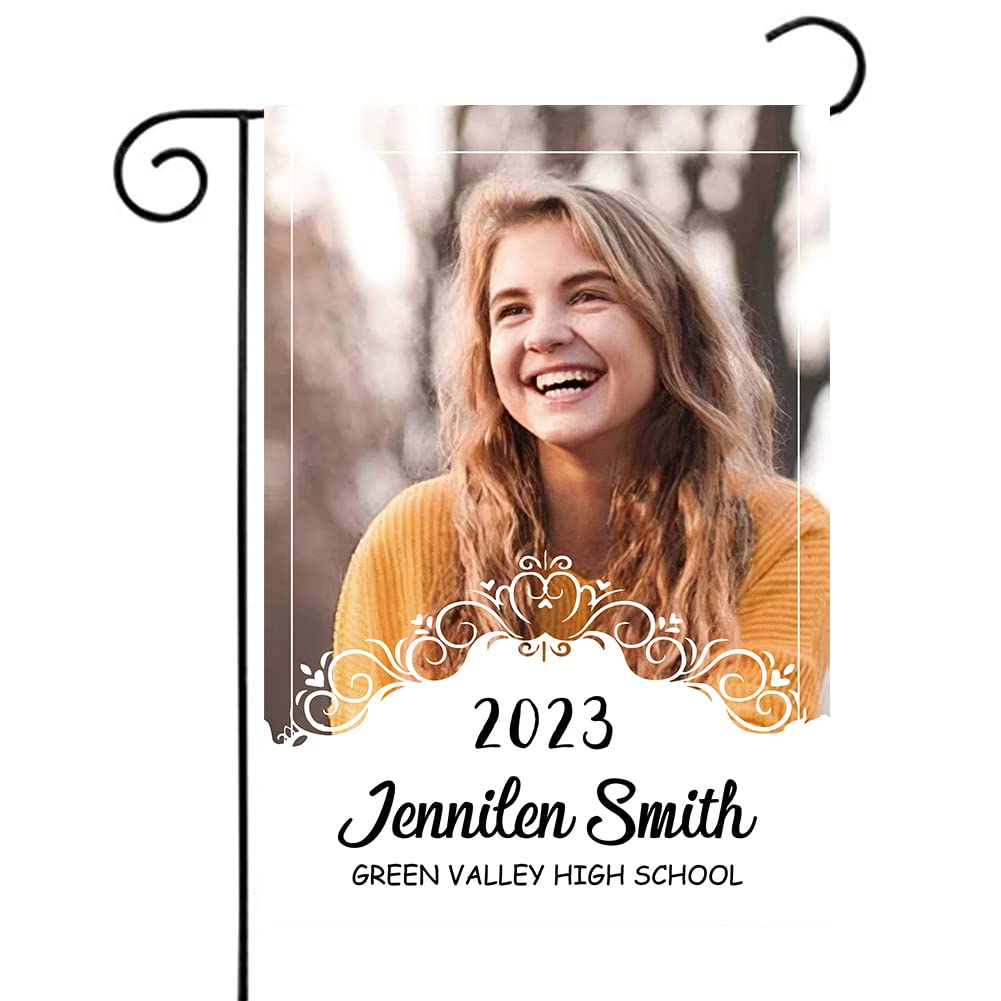 Custom Double-Sided Graduation Garden Flag with Photo - Personalized Yard Banner for Spring & Summer Outdoor Decor (12.6x18.5 Inch) - Perfect for Graduation Parties, Front Yard Displays & Seasonal Home Decorations