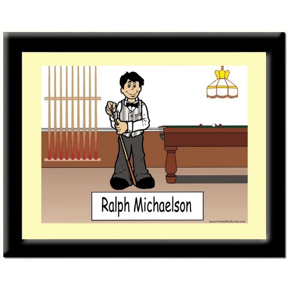 Personalized Name That Toon Pool Player Caricature - Custom Male Billiards Art with Mat & Frame - Ready to Hang - Perfect Gift for Pool Enthusiasts & Man Cave Decor