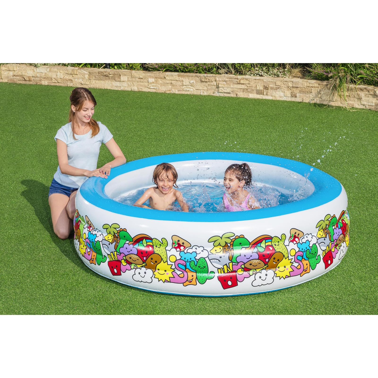 Bestway Fantasia Family Inflatable Pool 196 x 53 cm - Large Outdoor Swimming Pool for Kids & Adults, Perfect for Backyard, Garden, and Summer Parties