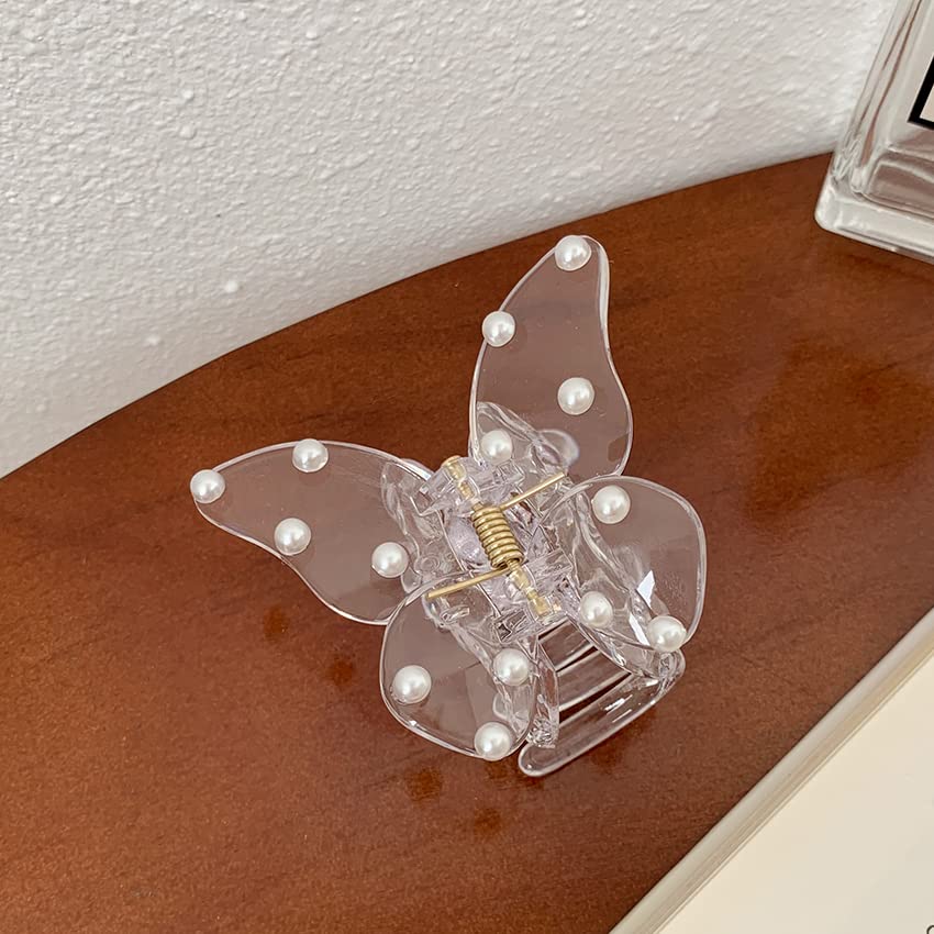 2PCS Acrylic Crystal Butterfly Hair Clips with Pearls - Strong Hold Hair Accessories for Women, Perfect for Weddings & Parties