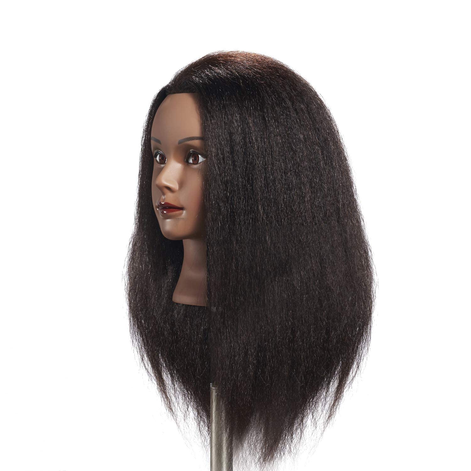 Professional Hair Styling Mannequin Head with 100% Real Human Hair - Perfect for Hairdresser Training, Cutting & Styling Practice - Includes Adjustable Clamp Stand (1711B0216) - Ideal for Salon Students, Cosmetology Classes & Home Hair Practice