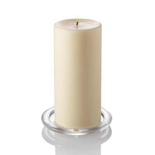 Richland 8-Inch Glass Square Candle Holders with 3x6 Ivory Pillar Candles - Set of 12 for Home Decor, Wedding Centerpieces & Holiday Table Settings