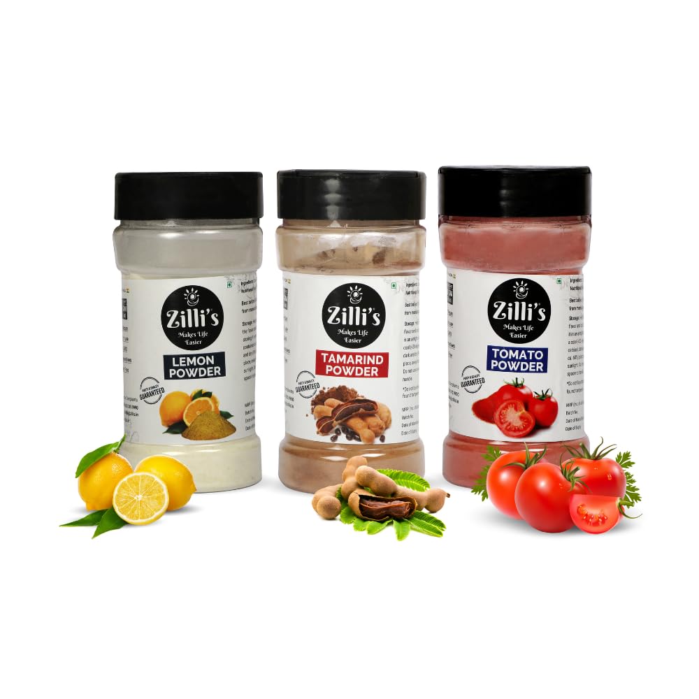 Zilli's 3 Pack Spice Gift Set - Lemon Powder, Tomato Powder & Tamarind Powder - All Natural Seasoning for Cooking, Baking & Grilling - No Preservatives | Vegan | Ready to Use | Long Shelf Life | Perfect for Soups, Salads, Marinades & Homemade Sauces (10.58 oz)