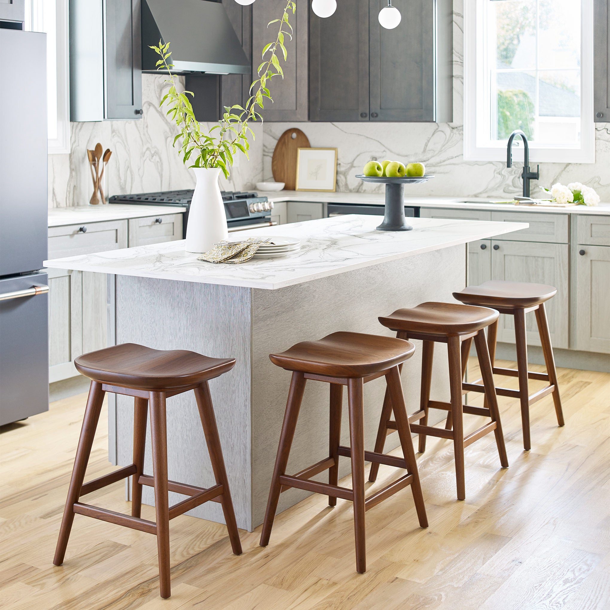 Walnut Grove Counter Stool - Solid Wood Bar Stool with Backrest, 24