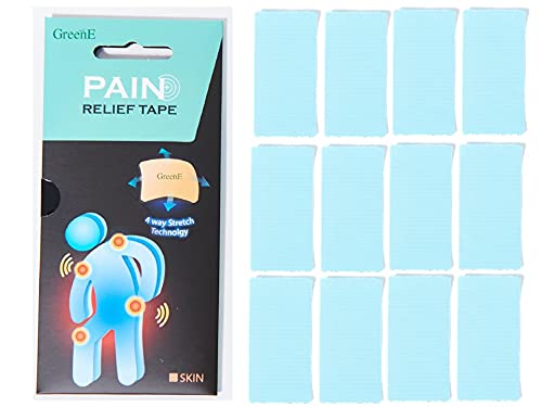 GreenE Pain Relief Tape - 12-Piece Kinesiology Therapeutic Tape with 4-Way Stretch & Bio Far-Infrared Technology, 36-Hour Long-Lasting Support (1.9