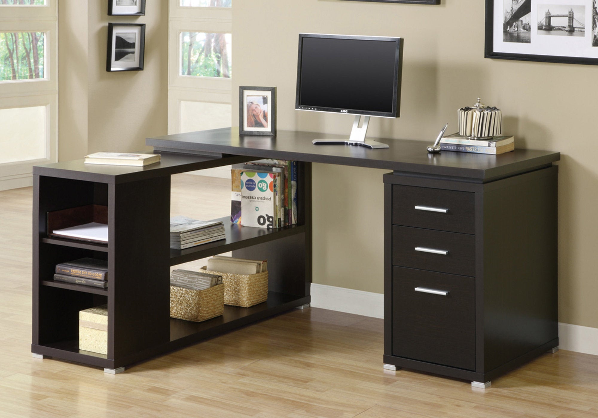 Office Series Espresso Left or Right Facing Corner Desk - Perfect for Home Office, Study Room & Small Workspace