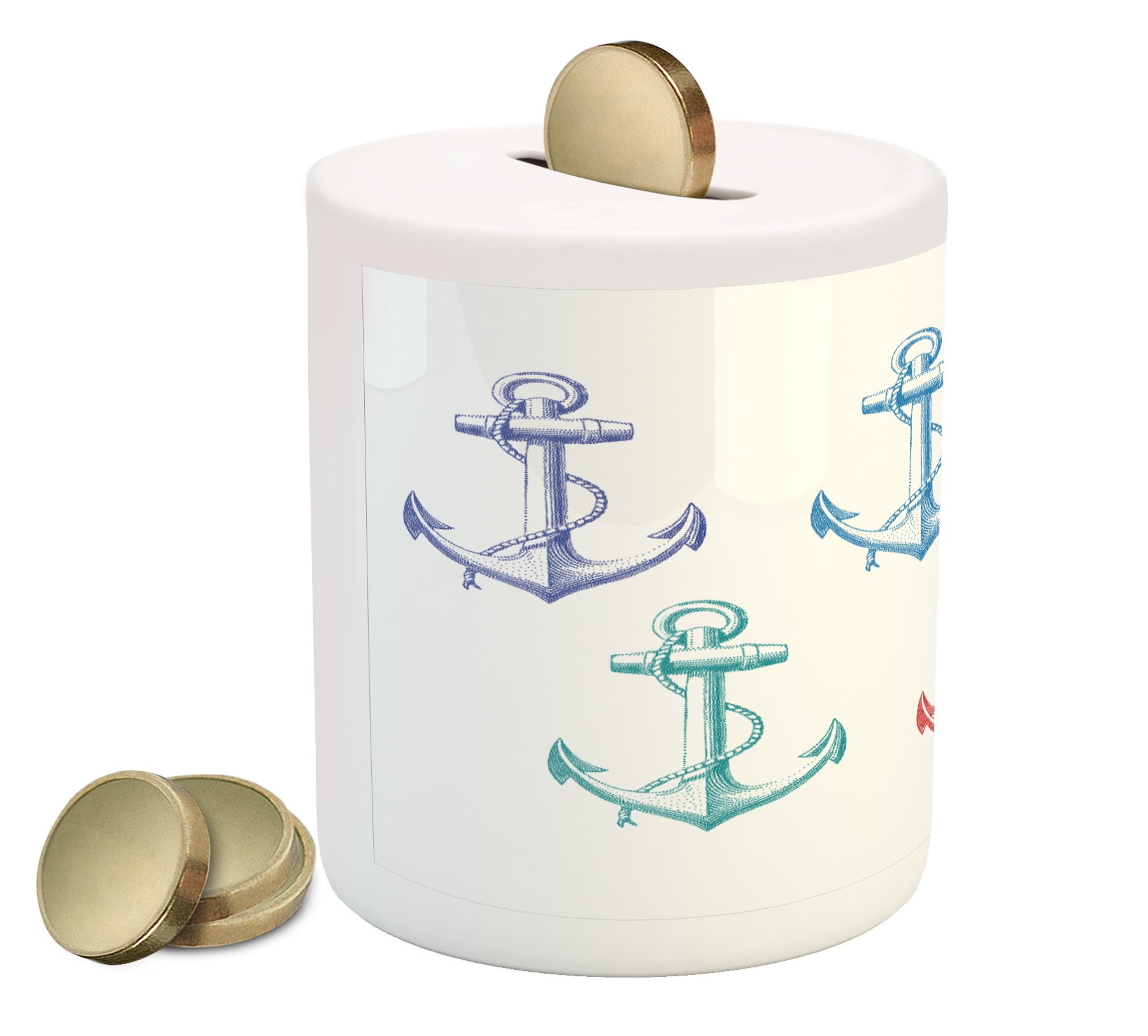 Ambesonne Ceramic Piggy Bank - Colorful Anchors & Marine Themed Hand-Painted Design for Saving Money, 3.6