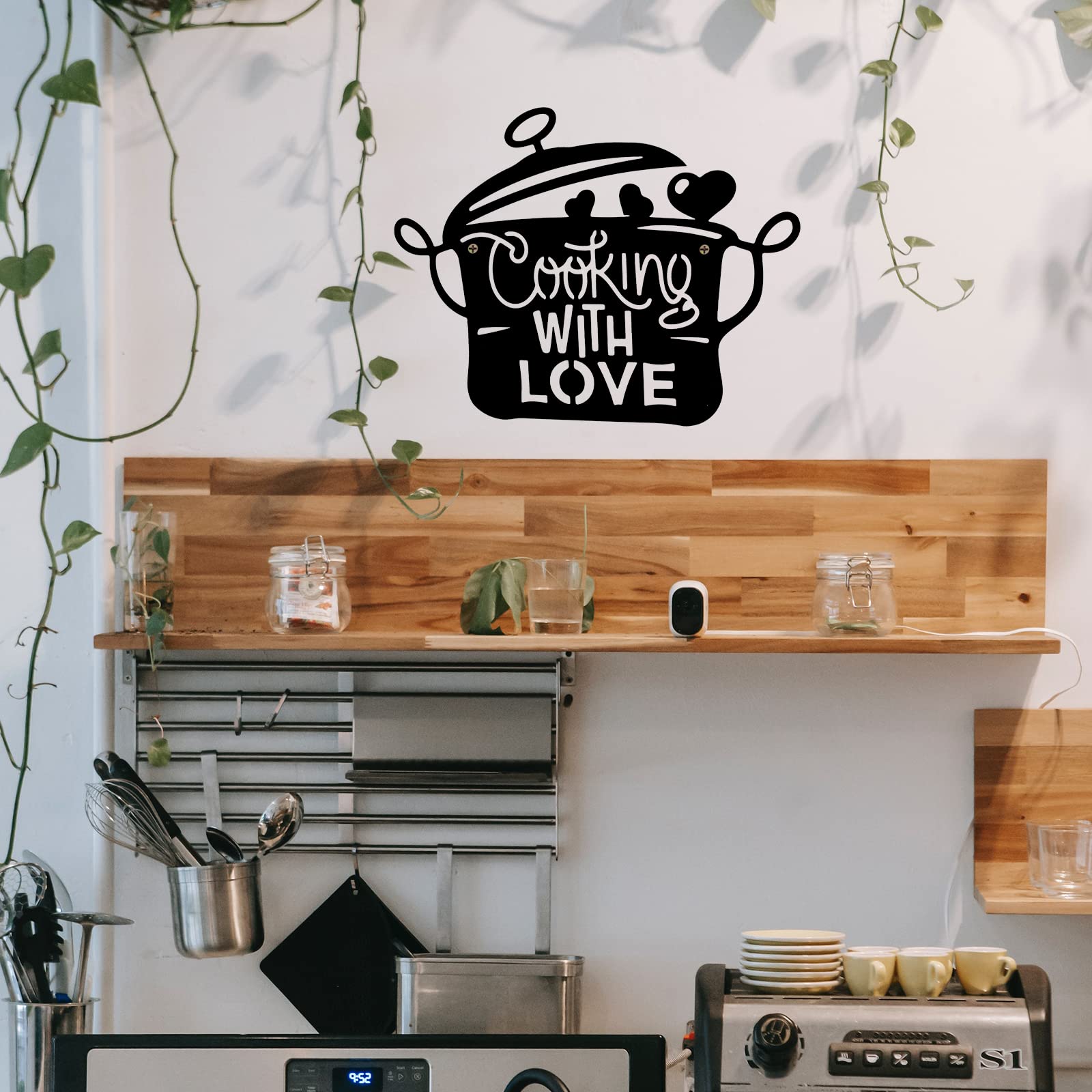 14 x 11 Inch Black Metal Kitchen Wall Decor - Cooking with Love Sign - Rustic Home Kitchen Decorations - Perfect Gift for Chefs & Home Cooks (Ideal for Farmhouse, Apartment & Restaurant Decor)