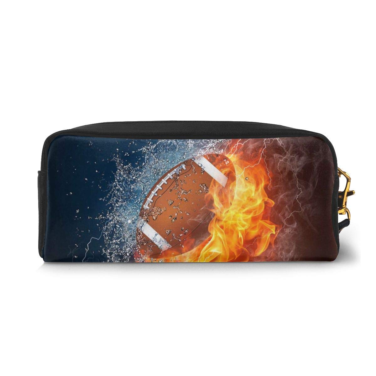 Waterproof PU Leather Makeup Bag for Women - Travel Cosmetic Organizer with Handle Strap, American Football Design Toiletry Pouch & Pencil Case | Perfect for Gym, School, Travel & Daily Essentials Storage