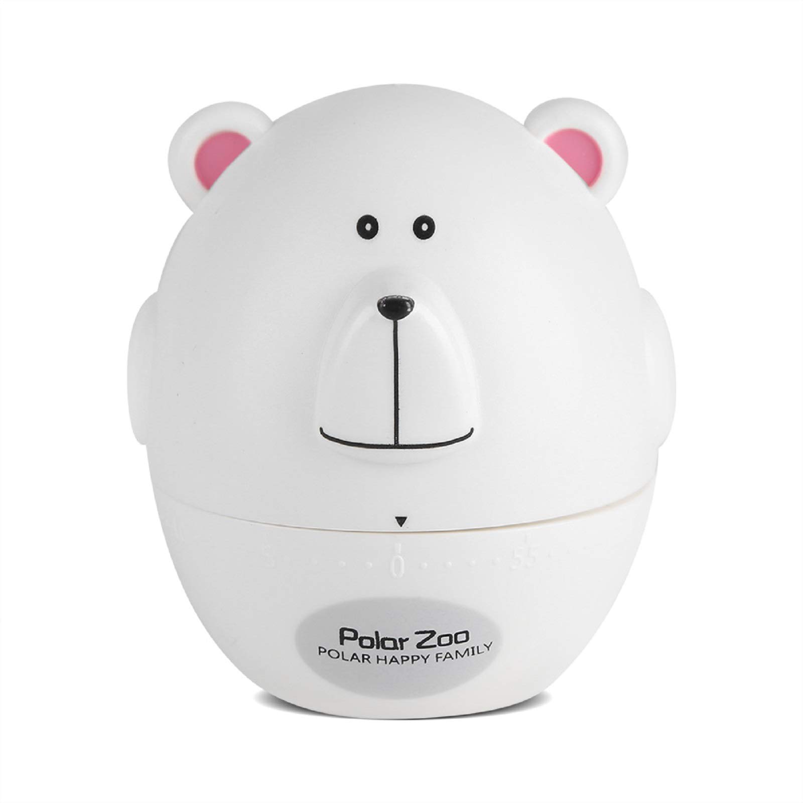 55 Minutes Cute Cartoon Kitchen Timer - Small Mechanical & Electronic Cooking Timer for Kids & Adults - Perfect for Baking, Cooking, Steaming, BBQ (White Bear Design) - Ideal for Home Kitchens, Bakeries & Outdoor Grilling