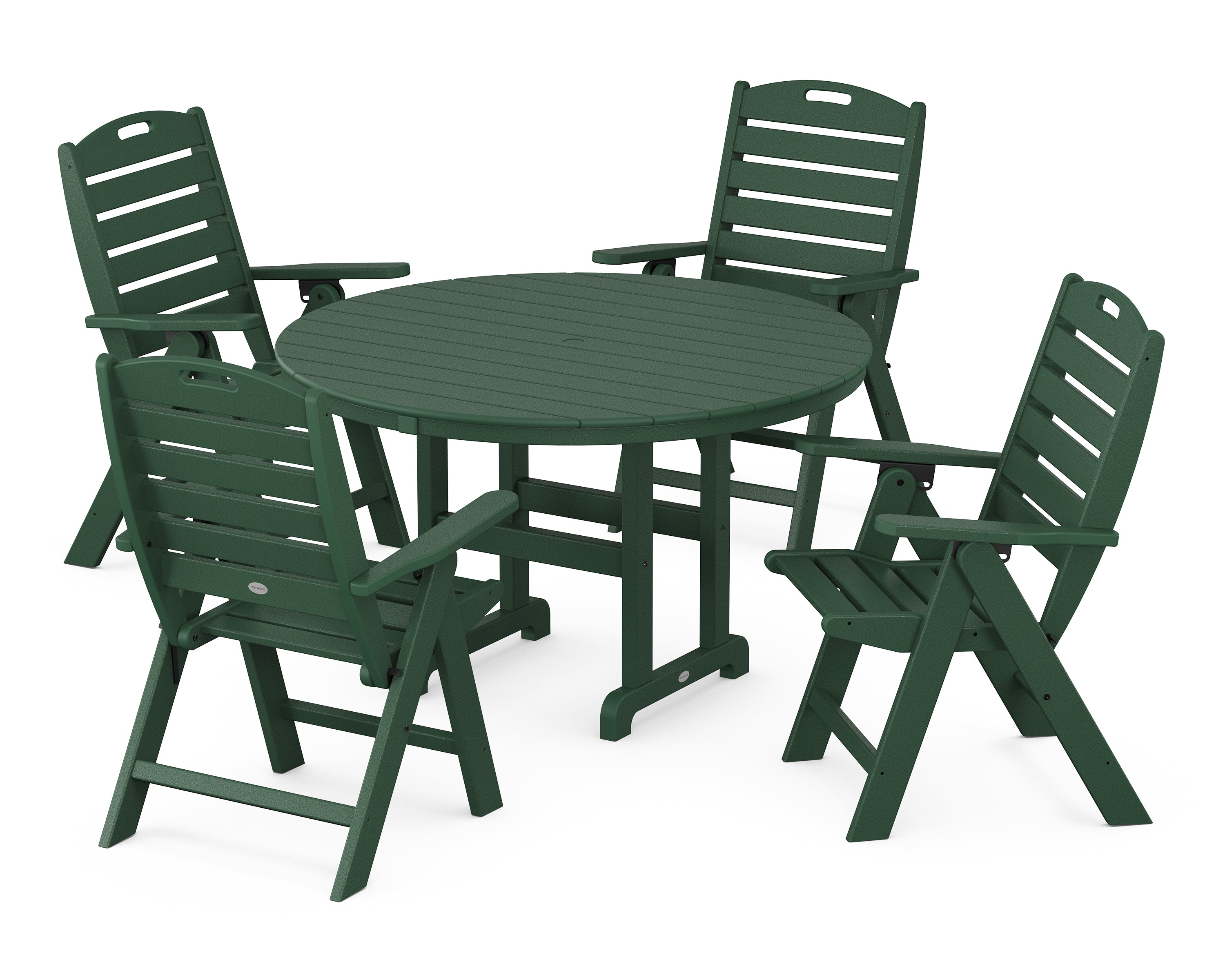 POLYWOOD Nautical 5-Piece Round Farmhouse Dining Set - Outdoor Patio Furniture for Backyard, Poolside & Beach House Dining