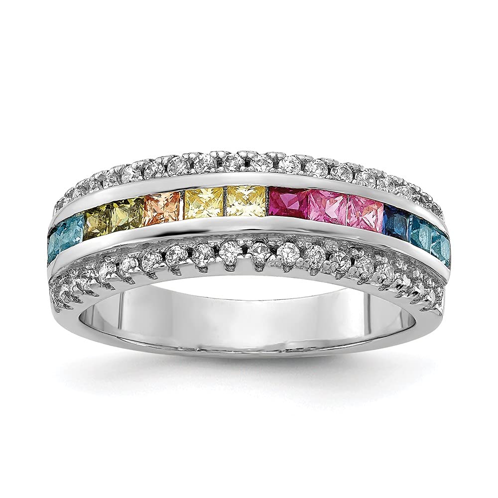 925 Sterling Silver Channel-Set Colorful & Clear Cubic Zirconia Ring for Women - Elegant Fine Jewelry Gift for Her - Perfect for Anniversaries, Birthdays & Special Occasions