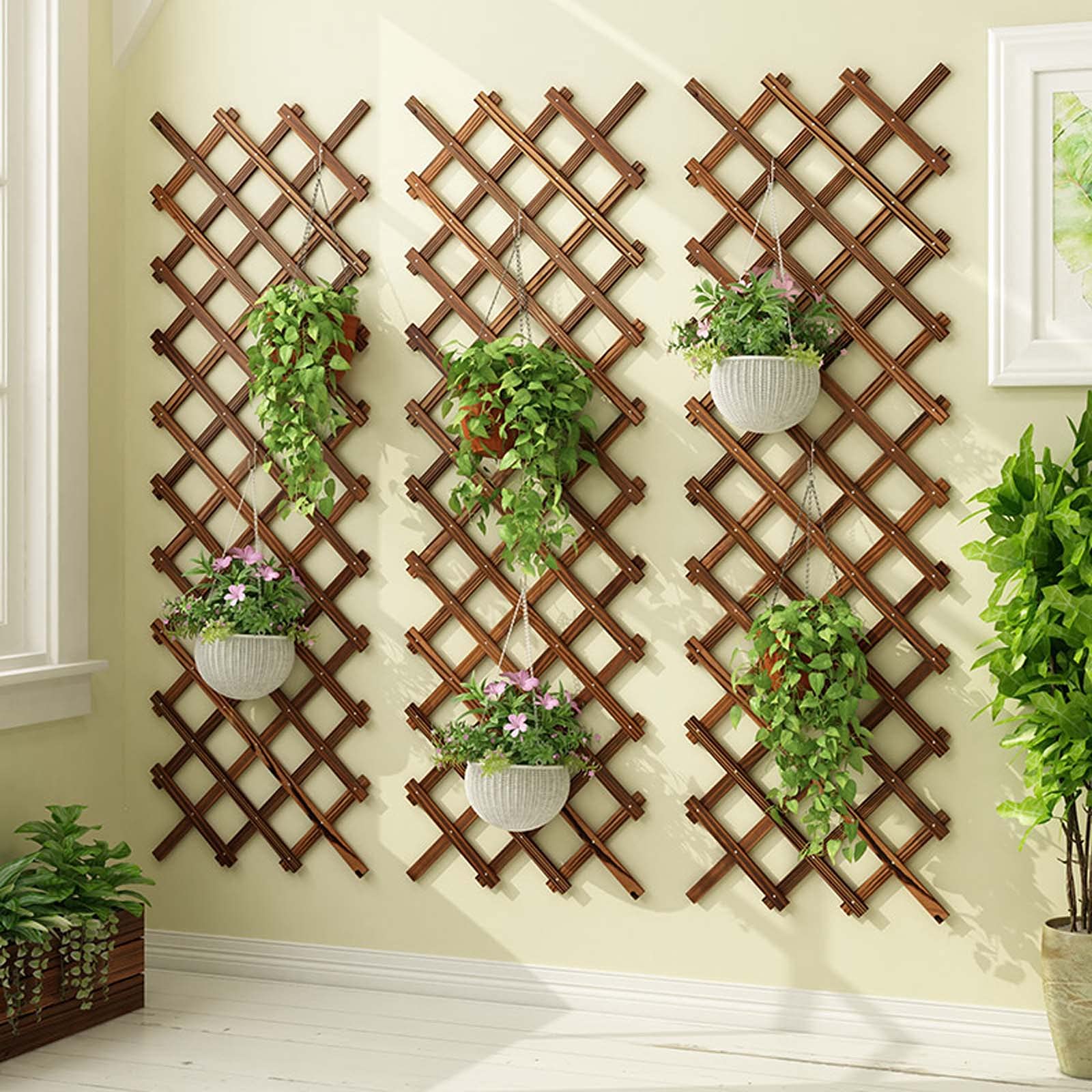Expandable Wood Lattice Wall Plant Stand - Hanging Trellis Planter Rack for Climbing Plants, Indoor Outdoor Garden Decor (1 Pack) - Perfect for Room, Patio, Balcony & Vertical Gardening