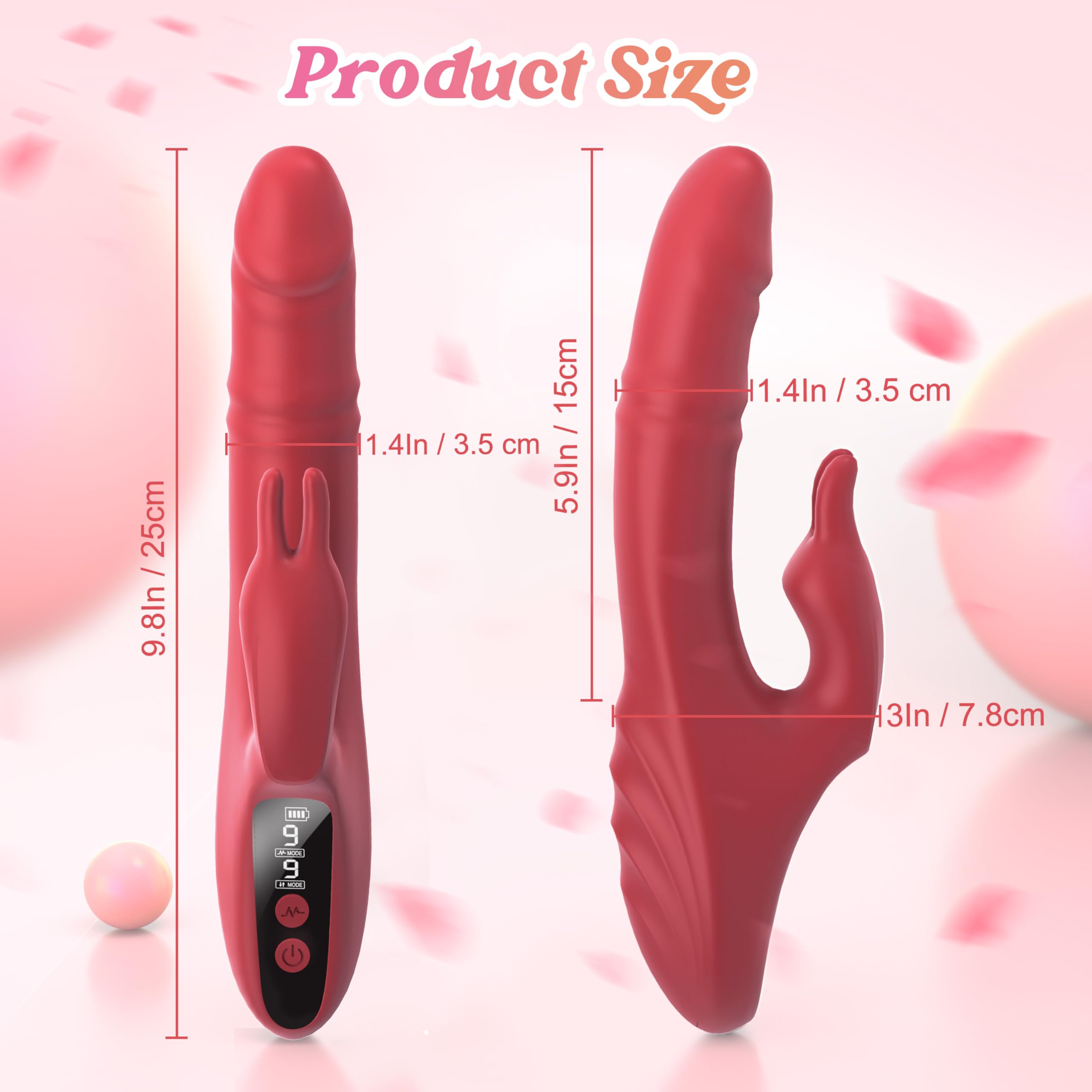 Premium Thrusting Rabbit Vibrator with LED Display - 9 Thrusting & 9 Vibrating Modes, G-Spot & Clitoral Stimulation, Waterproof Adult Sex Toy for Women (Red) - Perfect for Solo Play, Couples Intimacy & Sensual Massage