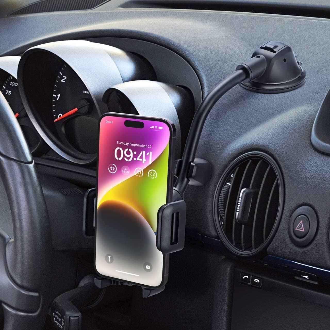 Car Phone Holder Mount with Anti-Shake & Strong Suction Cup - Universal Dashboard Windshield Phone Stand for iPhone 15 14 13 12 Pro Max, Galaxy Note S22 S20 S10 - Perfect for Hands-Free Driving & GPS Navigation