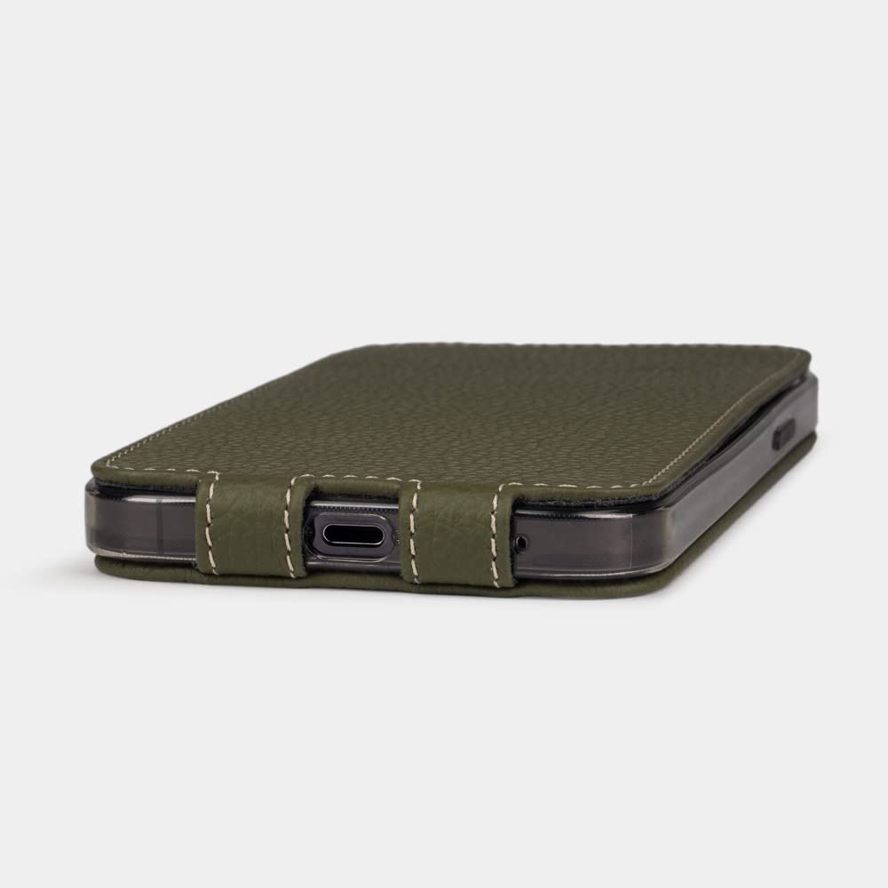 Premium Ultra Thin Leather Wallet Case for iPhone 13 Pro - French Made Patented Design - Slim RFID Blocking Card Holder - Perfect for Business & Travel (Green)