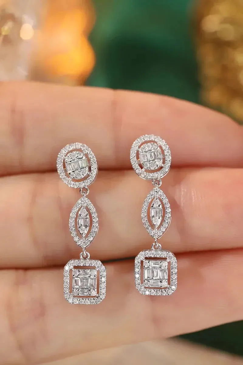 18K White Gold Geometric Drop Earrings with 0.70CT Real Natural Diamonds for Women | Elegant Party & Evening Jewelry | Perfect for Weddings, Anniversaries and Special Occasions