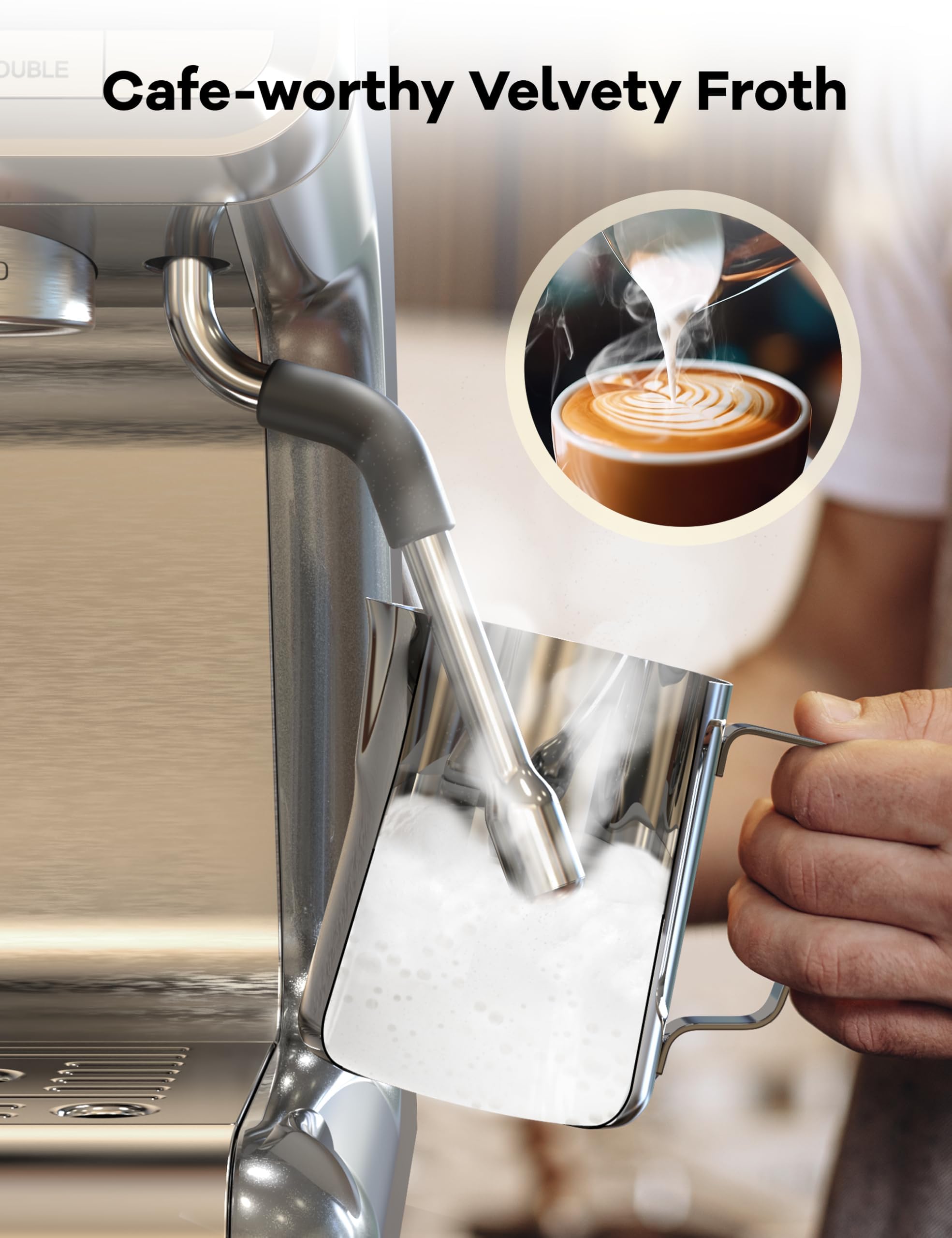 Premium Espresso Machine with Built-in Grinder & Steam Wand - 2.8L Water Tank for Cappuccino, Latte, Macchiato - Silver | Perfect for Home Baristas & Coffee Shops