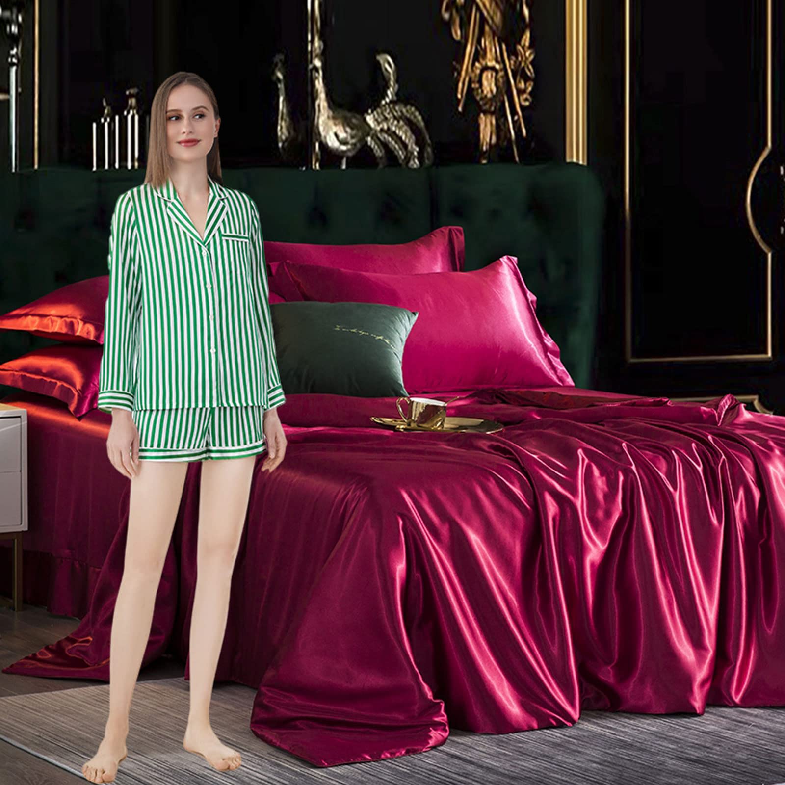 Women's 100% Silk Pajama Set with Shorts & Long Sleeve Top - Soft 2-Piece Button Down Sleepwear for Lounge & Comfortable Nightwear - Perfect for Relaxing at Home, Gift Giving and Spa Days