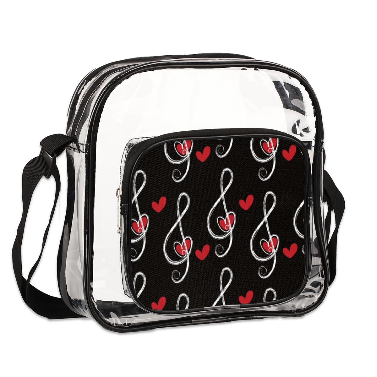 Music Note Clear Crossbody Purse Bag - Stadium Approved Transparent Shoulder Bag for Concerts & Sports Events - Heart Musical Note Design Clear Tote for Women & Men - Perfect for Festivals, Games, and Night Out