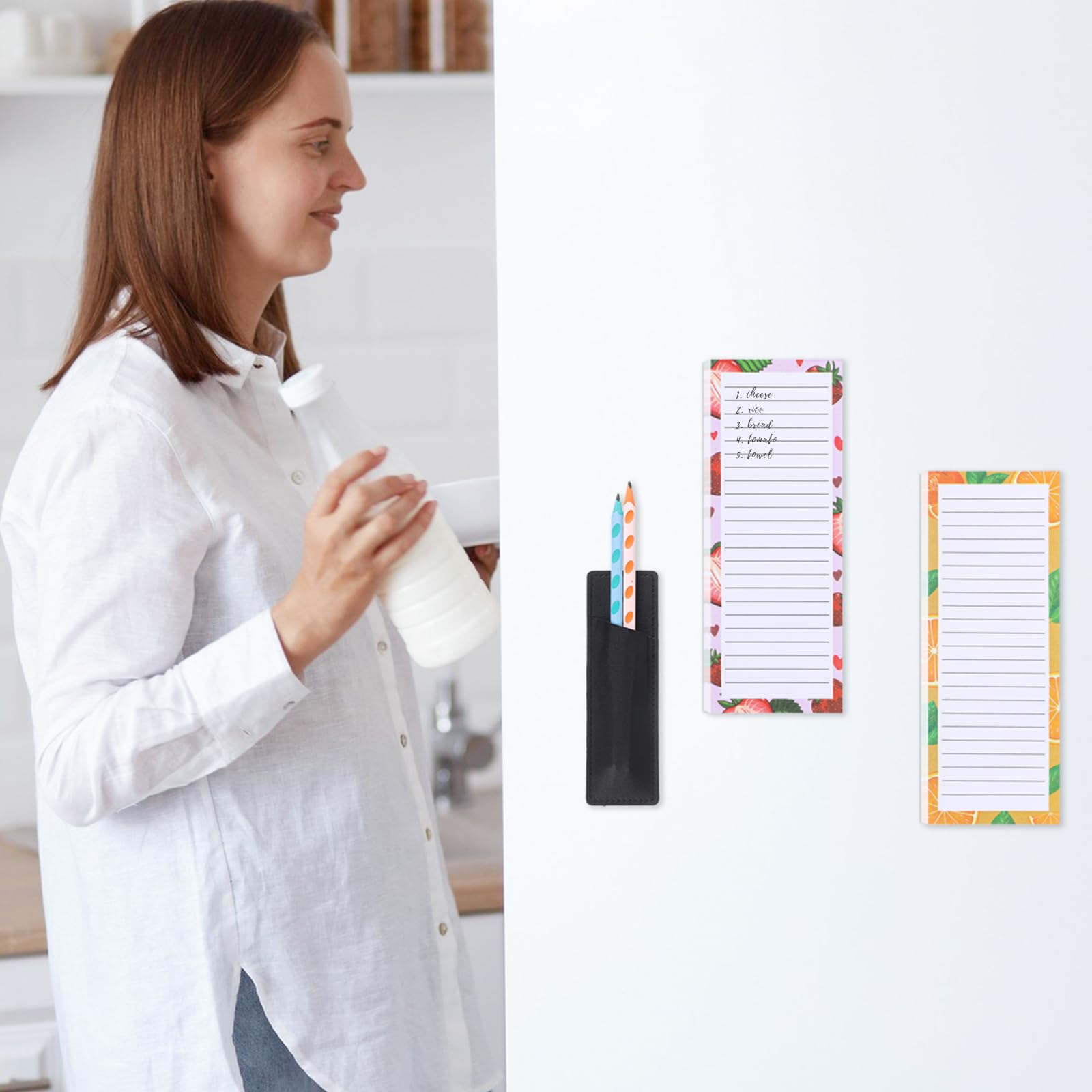 4 Pack Magnetic Notepad for Refrigerator with Pen Holder - 200 Sheets Grocery Shopping List Memo Pad, Fruit Design - Perfect for Kitchen Organization & Fridge Reminders