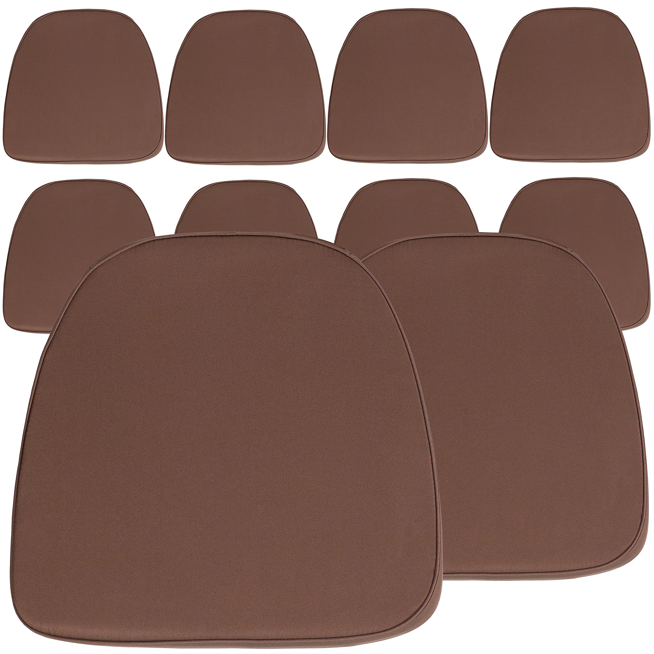 10 Pack Soft Brown Fabric Chiavari Chair Cushions by Flash Furniture - Comfortable Seat Pads for Wedding, Banquet, and Event Chairs