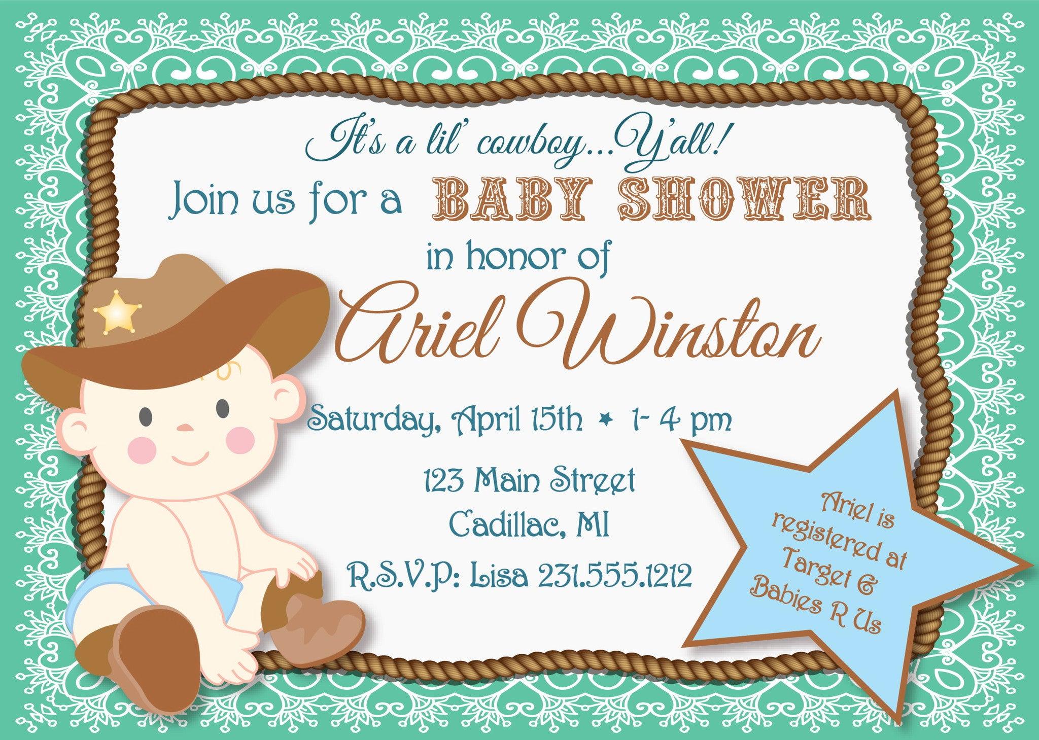 Lil Cowboy Baby Shower Invitations - Western Theme Party Invites for Boys & Girls - Perfect for Cowboy-Themed Baby Showers and Gender Reveals