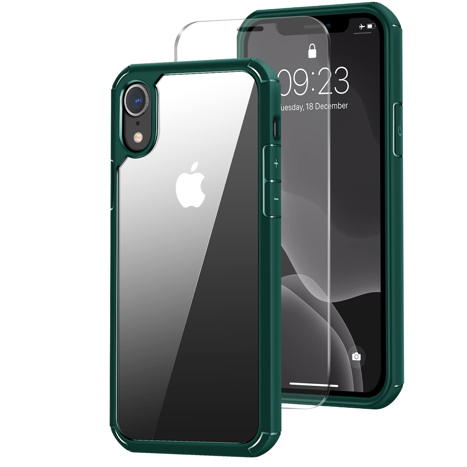 Amizee iPhone XR Case with Screen Protector - Military Grade Drop Protection, Slim Crystal Clear Back Cover for iPhone XR (Green) - Perfect for Outdoor Activities, Work & Everyday Use