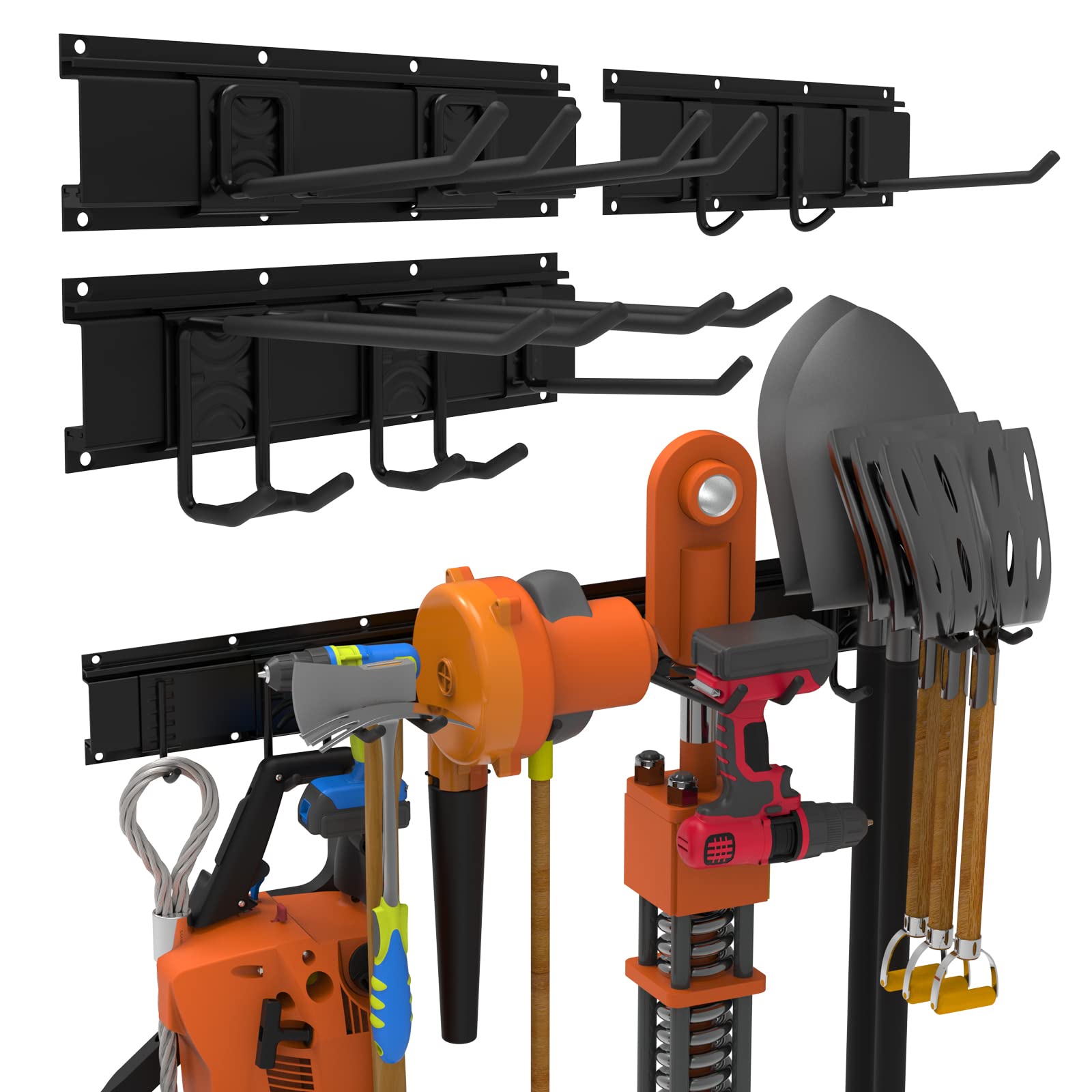 **Mutilife 48-Inch Garage Tool Organizer Wall Mount – Heavy-Duty Aluminum & Steel Storage Rack with 3 Rails & 8 Adjustable Hooks – Perfect for Ladders, Shovels, Strollers, Yard Tools – Ideal for Garage, Shed, and Workshop Organization**