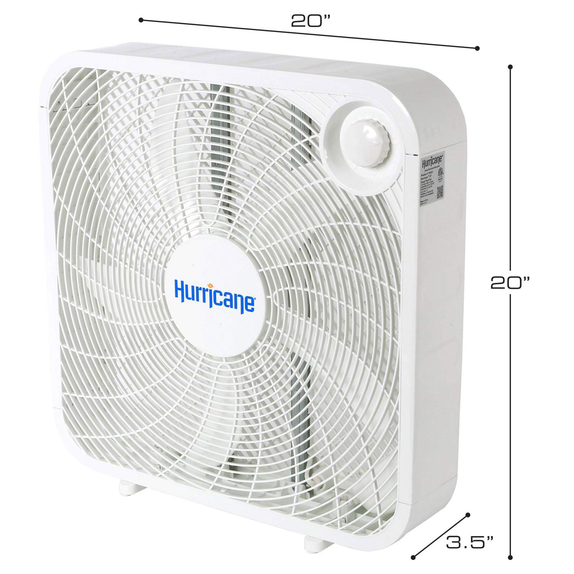 20 Inch Classic Hurricane Floor Box Fan - 3 Speed Adjustable for Indoor Home Cooling, White (5 Pack) - Perfect for Bedrooms, Living Rooms, and Office Spaces