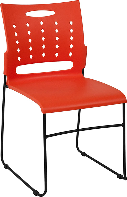 FLASH HERCULES Series 881 lb Capacity Black Sled Base Stackable Chair with Air Vent Back - Heavy Duty Folding Chairs for Events, Banquets, and Conference Rooms
