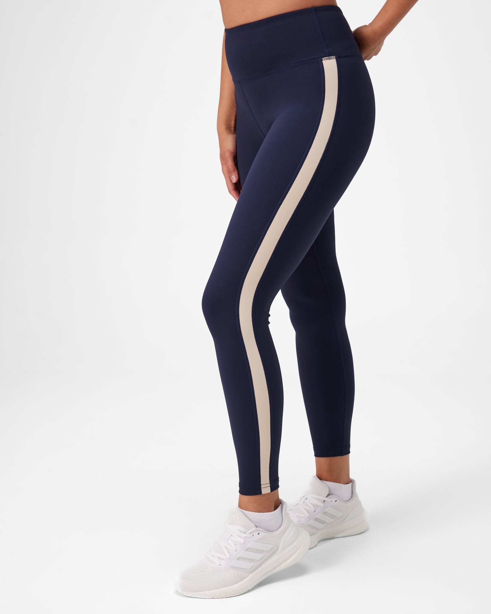 INSPORT Women's Escape Panel Full-Length Yoga Tights - Navy/Cream - High Waist Workout Leggings for Running, Gym & Lounge