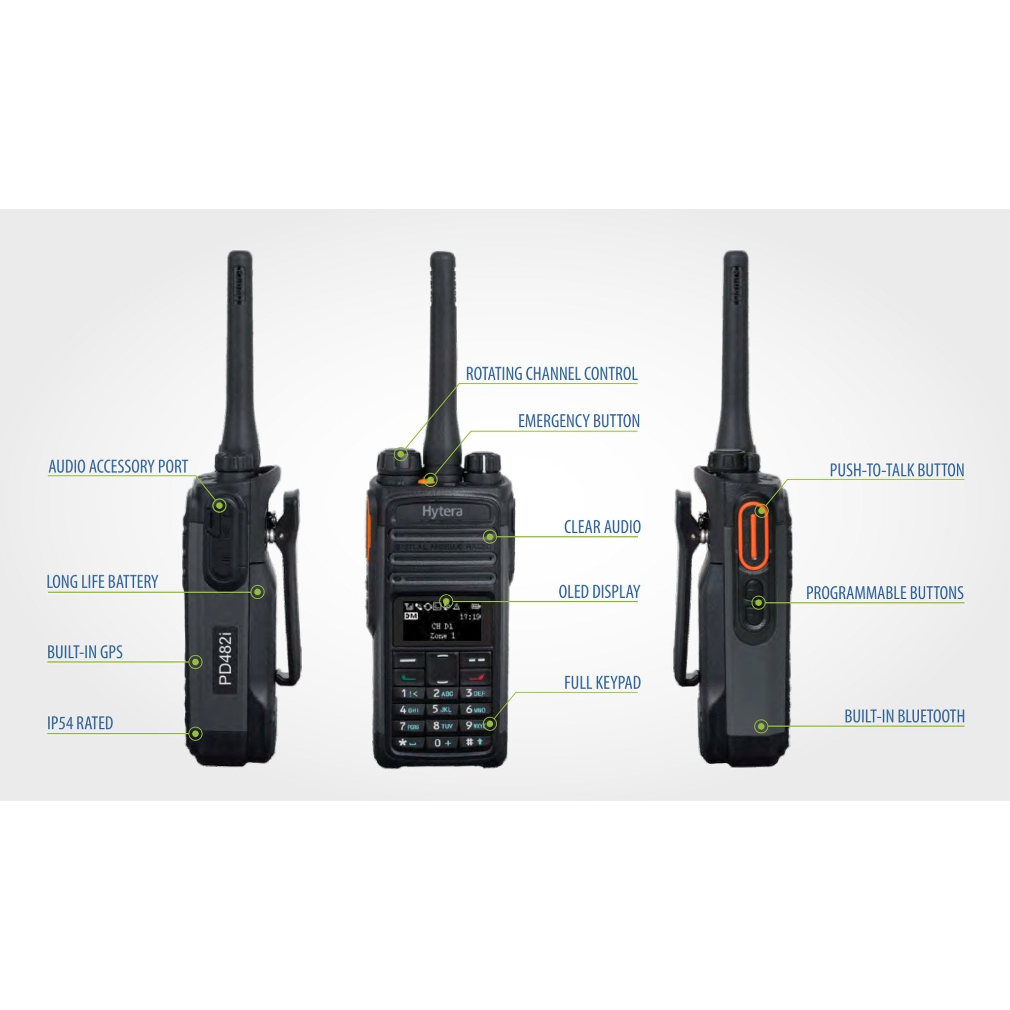 Hytera PD482i Digital DMR Portable Two-Way Radio - Long Range Walkie Talkie for Construction, Security & Outdoor Adventures