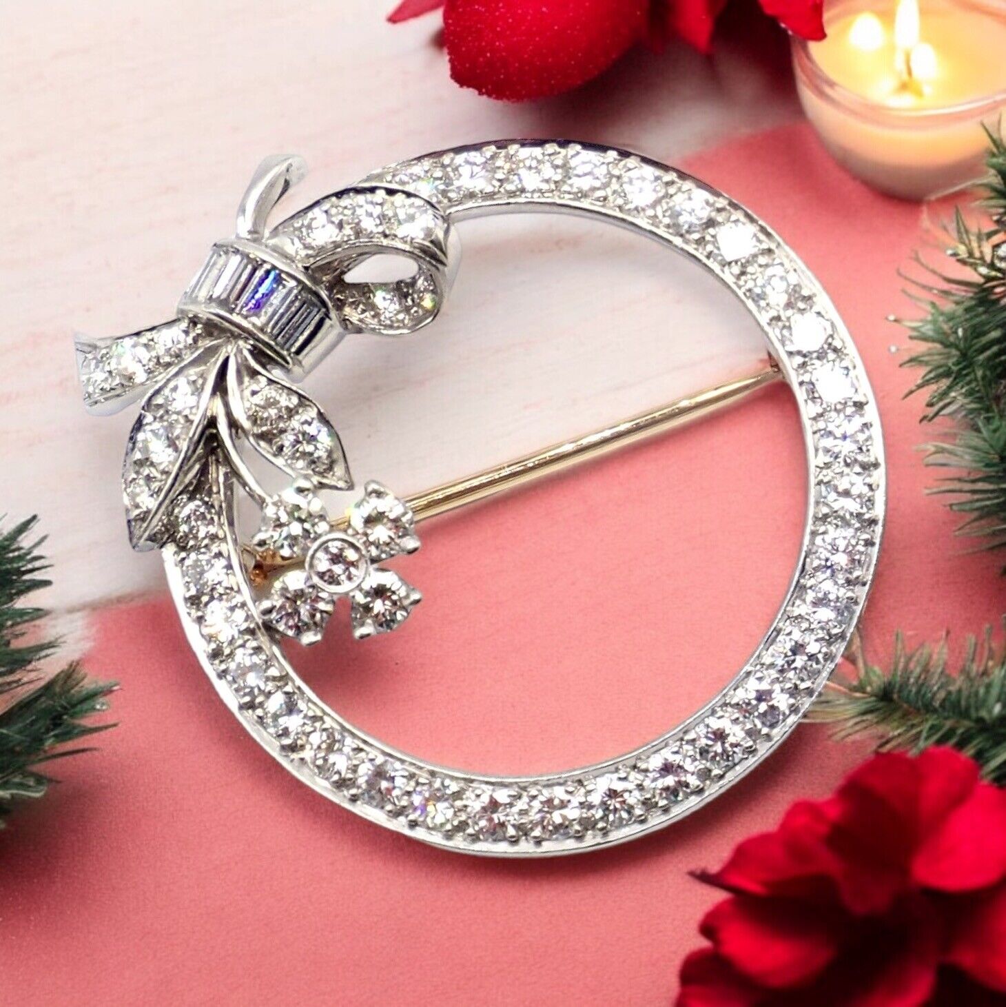Authentic Tiffany & Co. Vintage 1920's Platinum Circle Pin Brooch with 2.1ct Diamonds - Elegant Antique Jewelry for Collectors & Special Occasions