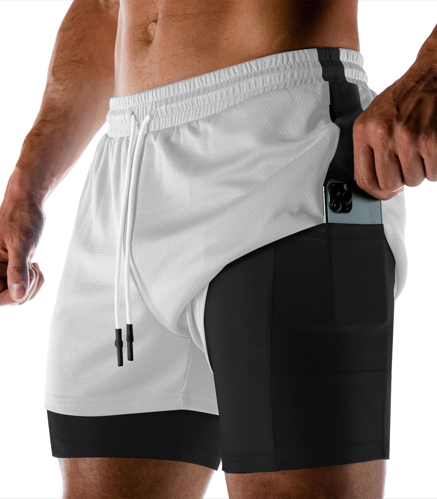 Aolesy Men's 2-in-1 Running Shorts - Quick Dry 5