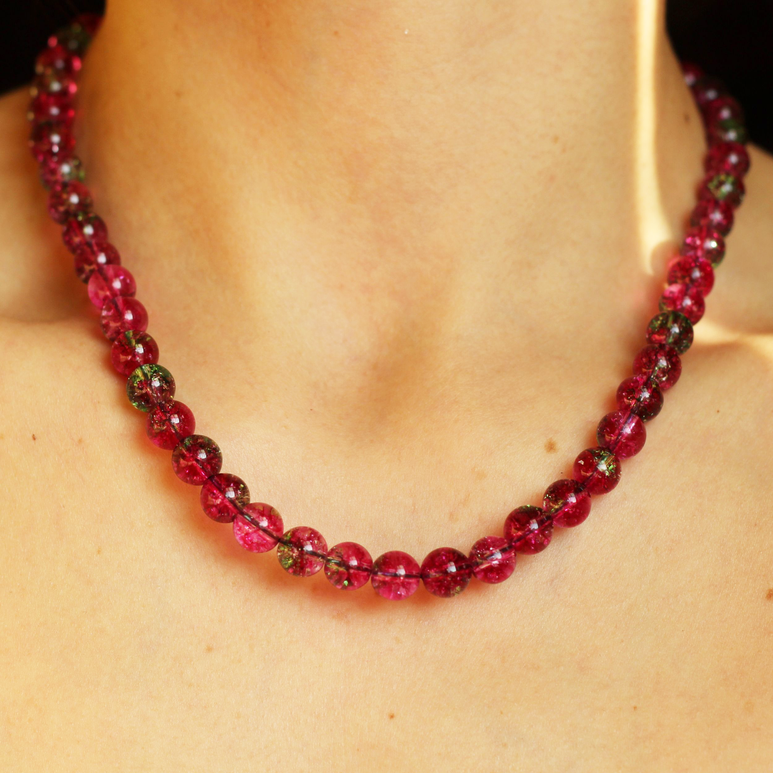 Watermelon Chalcedony Beaded Necklace - Natural Gemstone Jewelry for Women | Perfect for Boho Style, Summer Outfits & Gift Giving