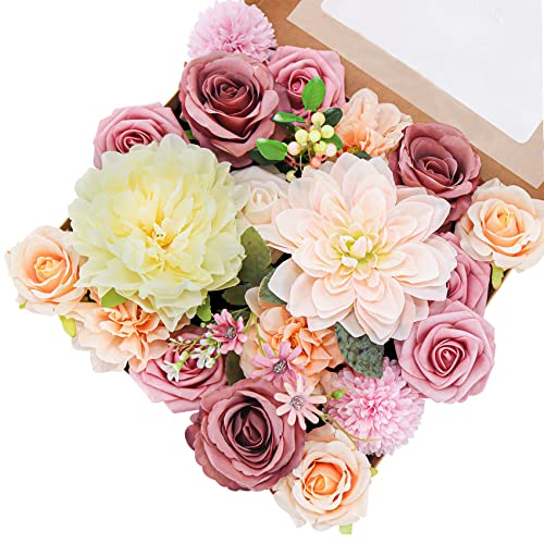 Pink Yellow Dahlia,dusty Rose