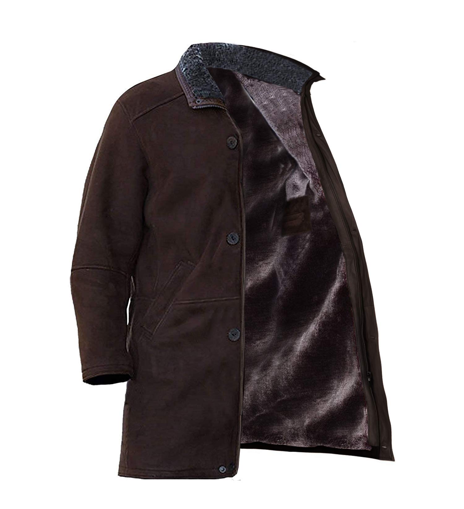 Genuine Suede Leather Brown Sheriff Jacket for Men - Robert Mire Long Trench Coat (Size 2XS to 4XL) - Western Style Outerwear for Cowboy Costume, Halloween & Outdoor Adventures