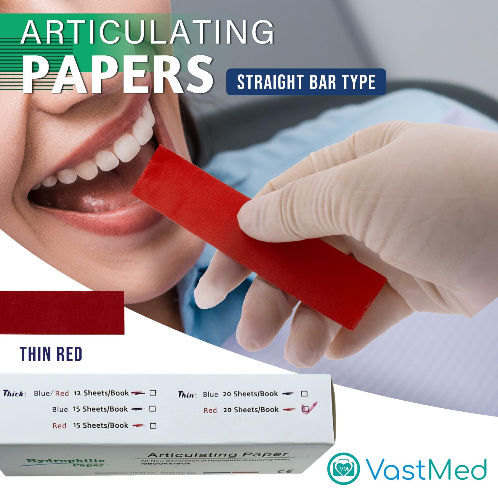 VASTMED 240PCs Dental Grade Articulating Papers - Double-Sided Micron Bite Paper & Film for Occlusal and Interproximal Adjustments | Perfect for Dentists, Orthodontists & Dental Labs | Ideal for Bite Registration, Crown Fitting & Dental Restoration Procedures