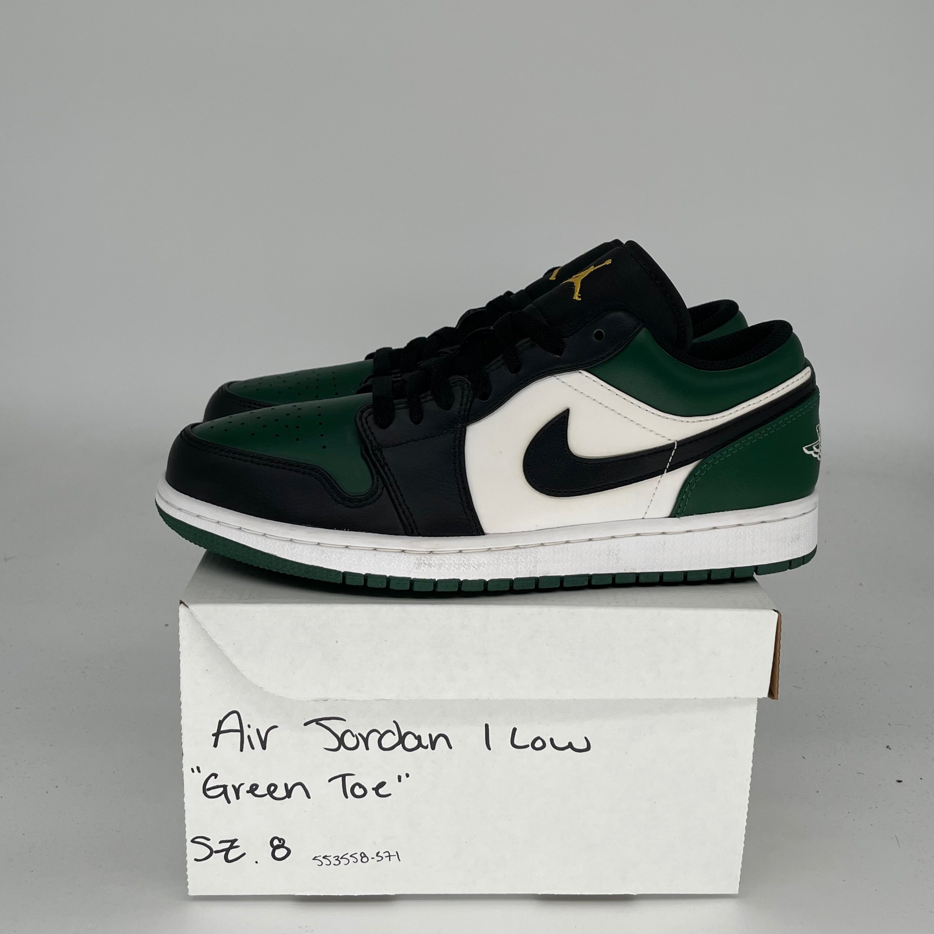 AIR JORDAN 1 LOW Green Toe Men's Basketball Shoes Size 8 - Style 553558-371 | Retro Sneakers for Casual Wear & Street Fashion