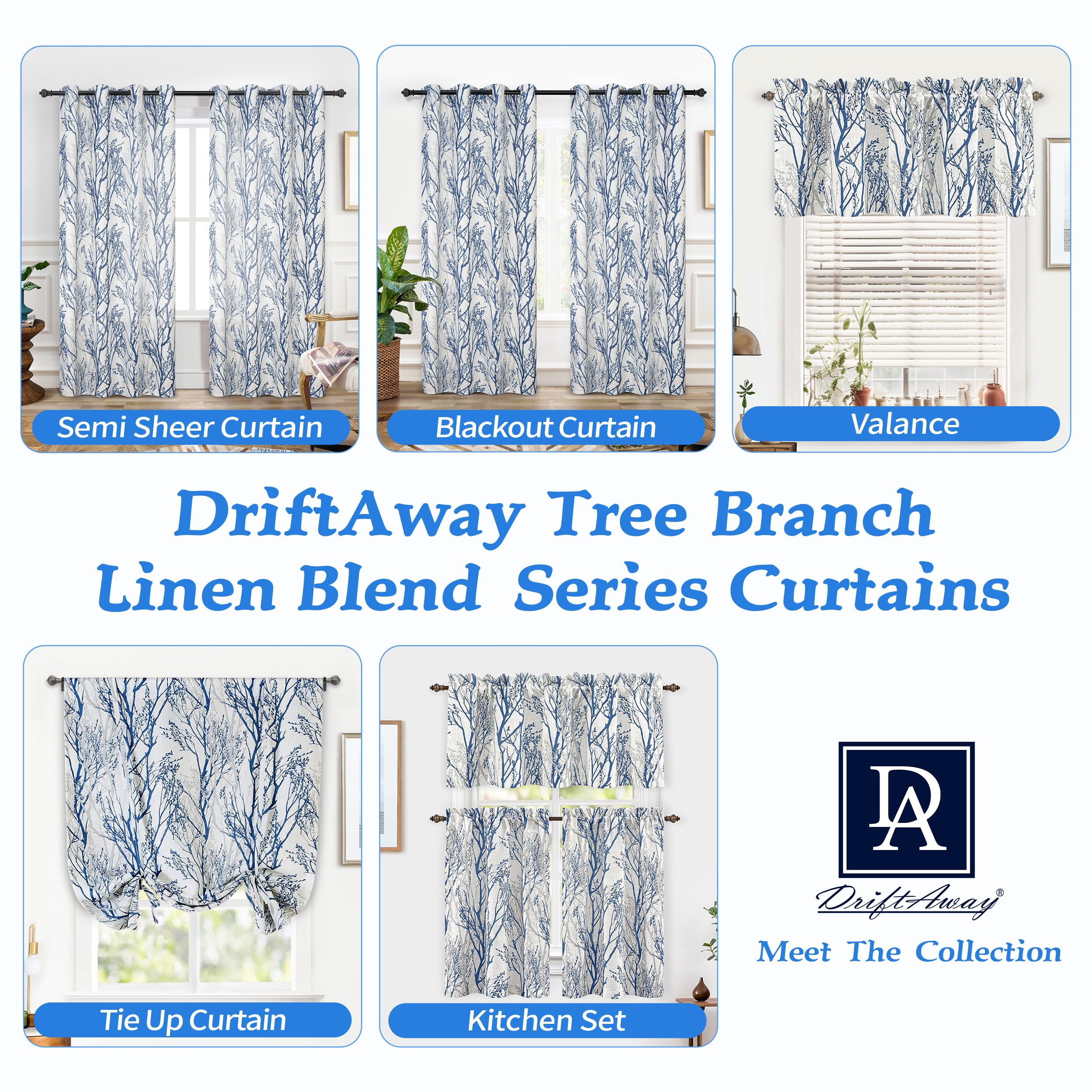 Blue & White Linen Blend Blackout Curtains - 84