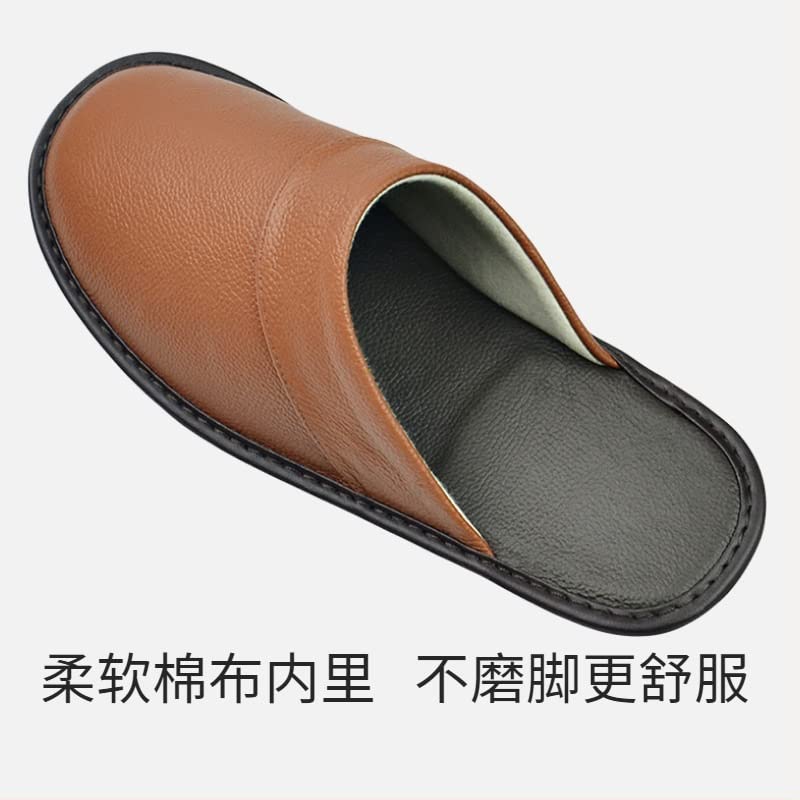 Premium Genuine Cowhide House Slippers for Men & Women - Ultra Soft Indoor Comfort Shoes with Non-Slip Sole - Cozy Winter Home Footwear for Couples (Dark Brown, Size 10-11 US) - Perfect for Lounging, Relaxing & Cold Weather Comfort
