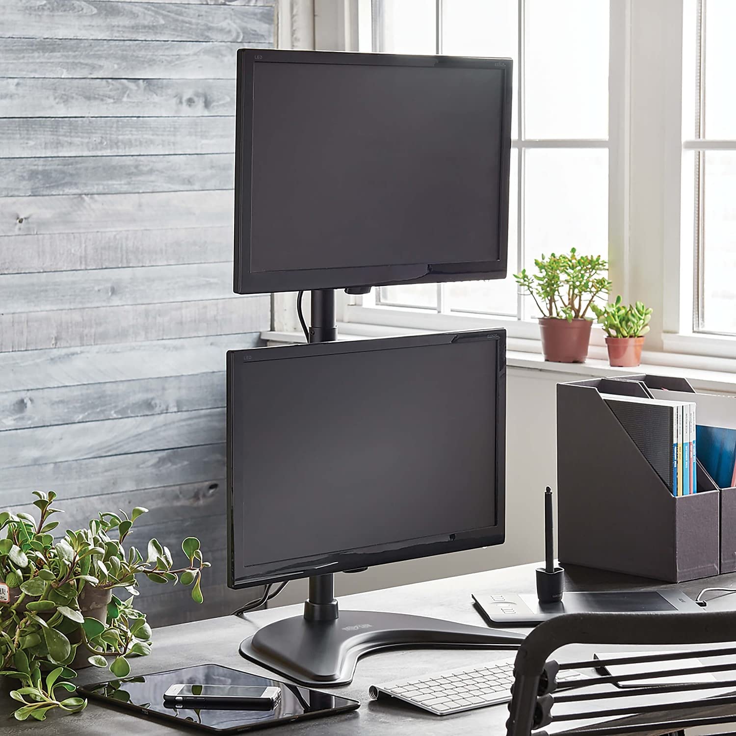 Tripp Lite DDR1527SDC Dual Monitor Stand - Adjustable Swivel Tilt Rotate Vertical Desk Mount for 15