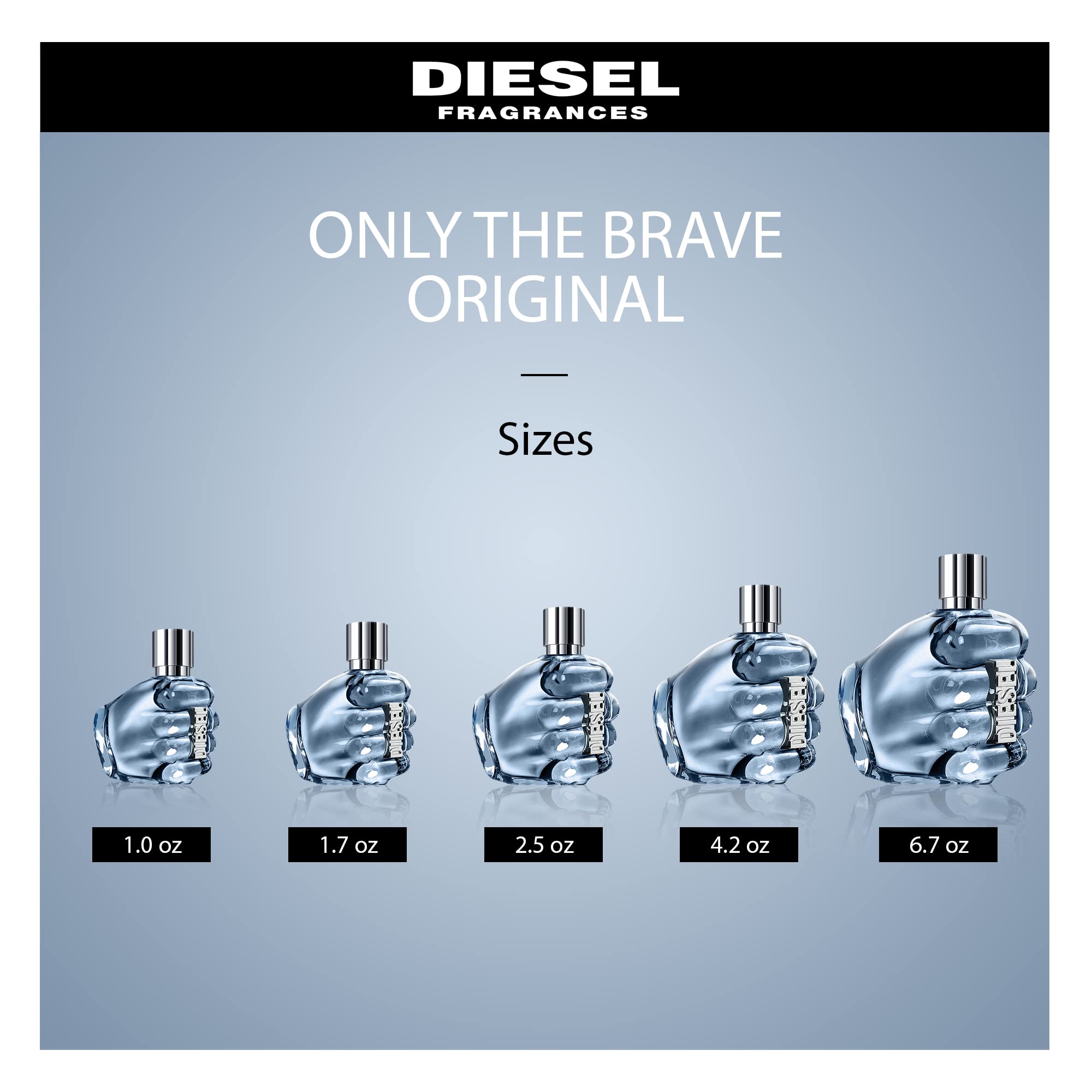 Diesel ONLY THE BRAVE Men's Cologne Gift Set - 4.2 oz Eau de Toilette, 3.4 oz & 1.7 oz Shower Gels - Fresh Woody Fragrance for Men - Perfect for Daily Use, Gifts & Special Occasions