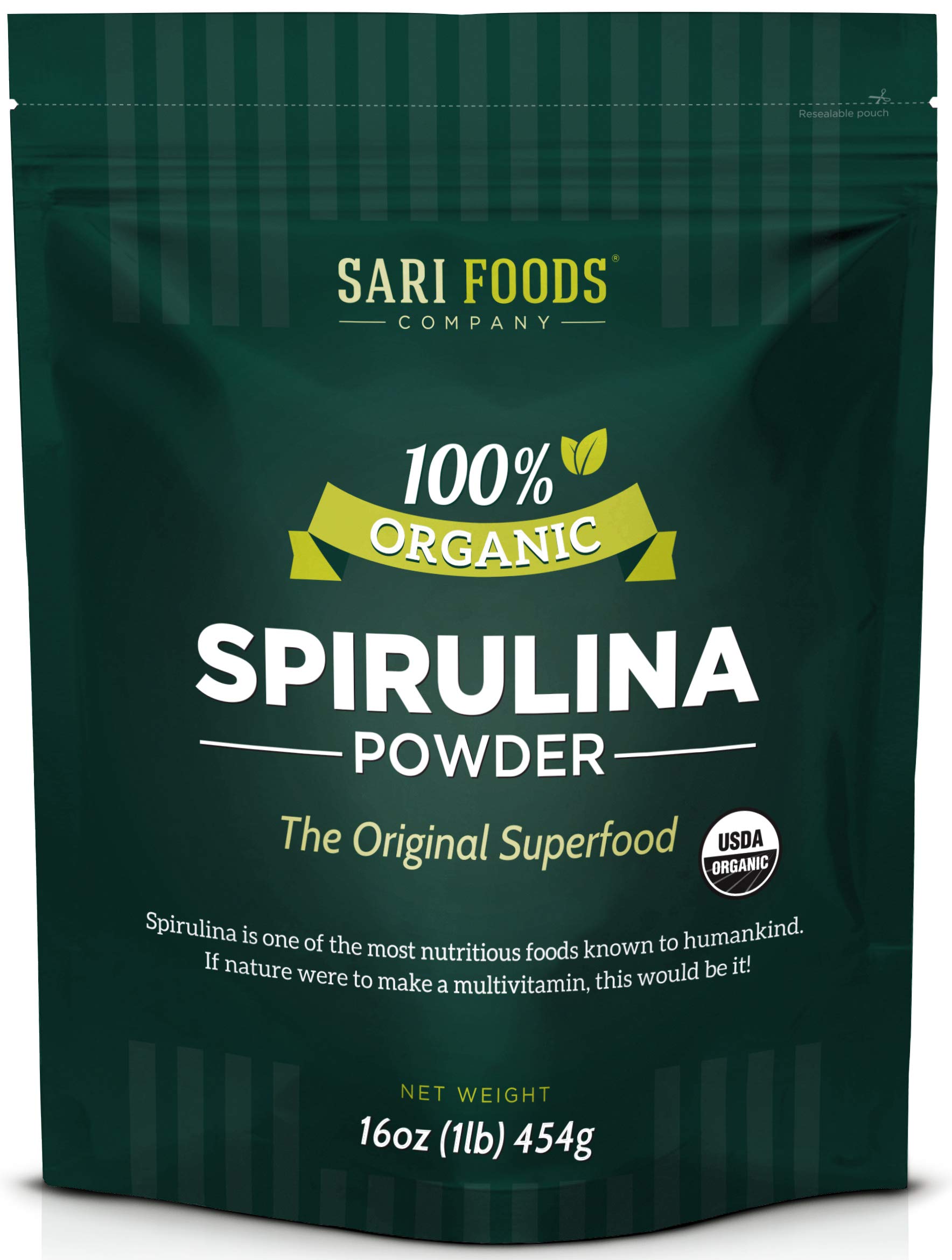 Organic Spirulina Powder 16oz - Vegan Superfood Rich in Folate, Vitamin B12, Iron & Omega Fatty Acids | Supports Energy, Immunity & Detox | Perfect for Smoothies, Juices & Health Supplements