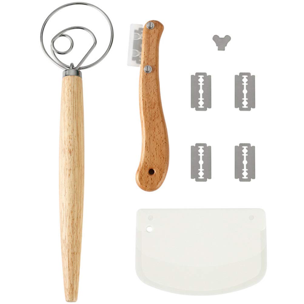 YARNOW 3-Piece Bread Lame Slashing Tool Set with Dough Whisk, Plastic Dough Scraper & Scoring Knife - Professional Sourdough Bread Baking Kit for Cake, Loaf & Toast - Perfect for Home Bakers & Artisan Bread Making