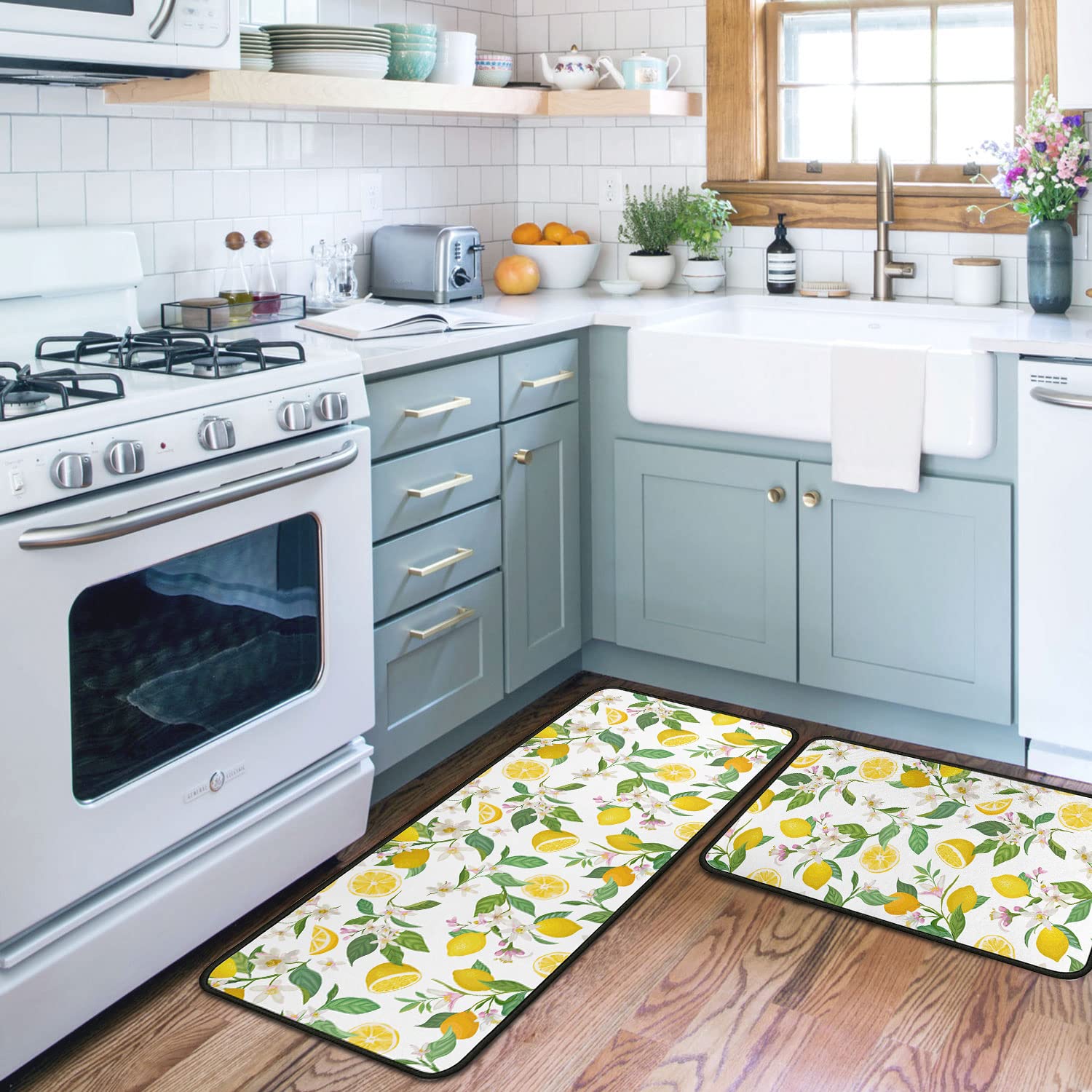 Non-Slip Washable Microfiber Kitchen Rugs Set of 2 - Absorbent Stain Resistant Floor Mats (17